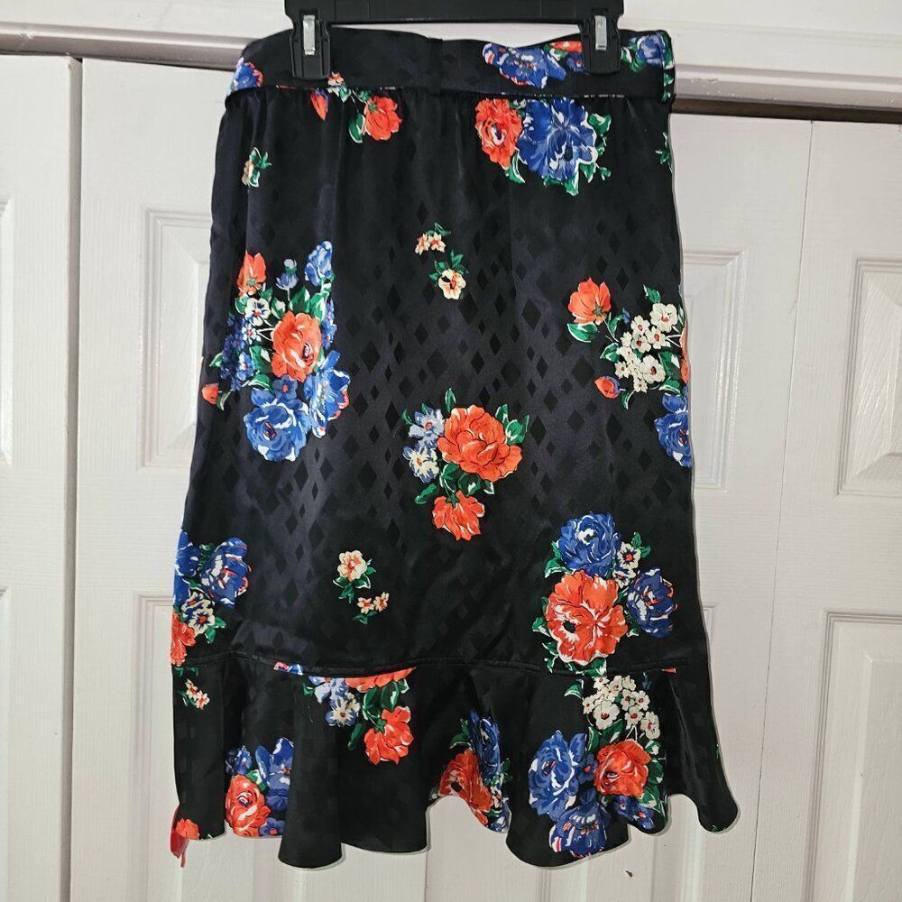 Tory Burch Floral SILK WRAP RUFFLE SKIRT WITH BELT in Black - Size 4 - Picture 13 of 16